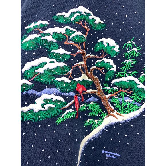 Vintage Morning Sun Cardinals Snow Dark Blue Collared Printed Sweatshirt Size XL - Picture 5 of 10